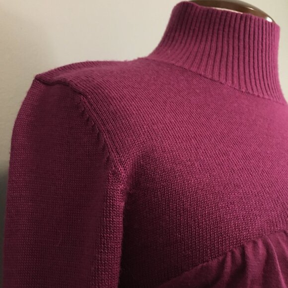 Flamenco Pink Wool Mock Neck Ruched + Drape Wrap Sweater - XS - Picture 7 of 16